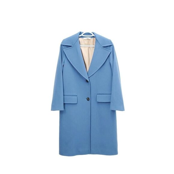 FLEURETTE  100% Wool Oversized Corn Flower Blue Notch Collar Longline Peacoat - Picture 2 of 16